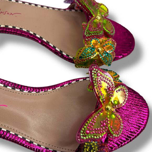Betsey Johnson Rainbow Sequin Butterfly Heels Size 7 Pink Embellished Sandals - Picture 13 of 14